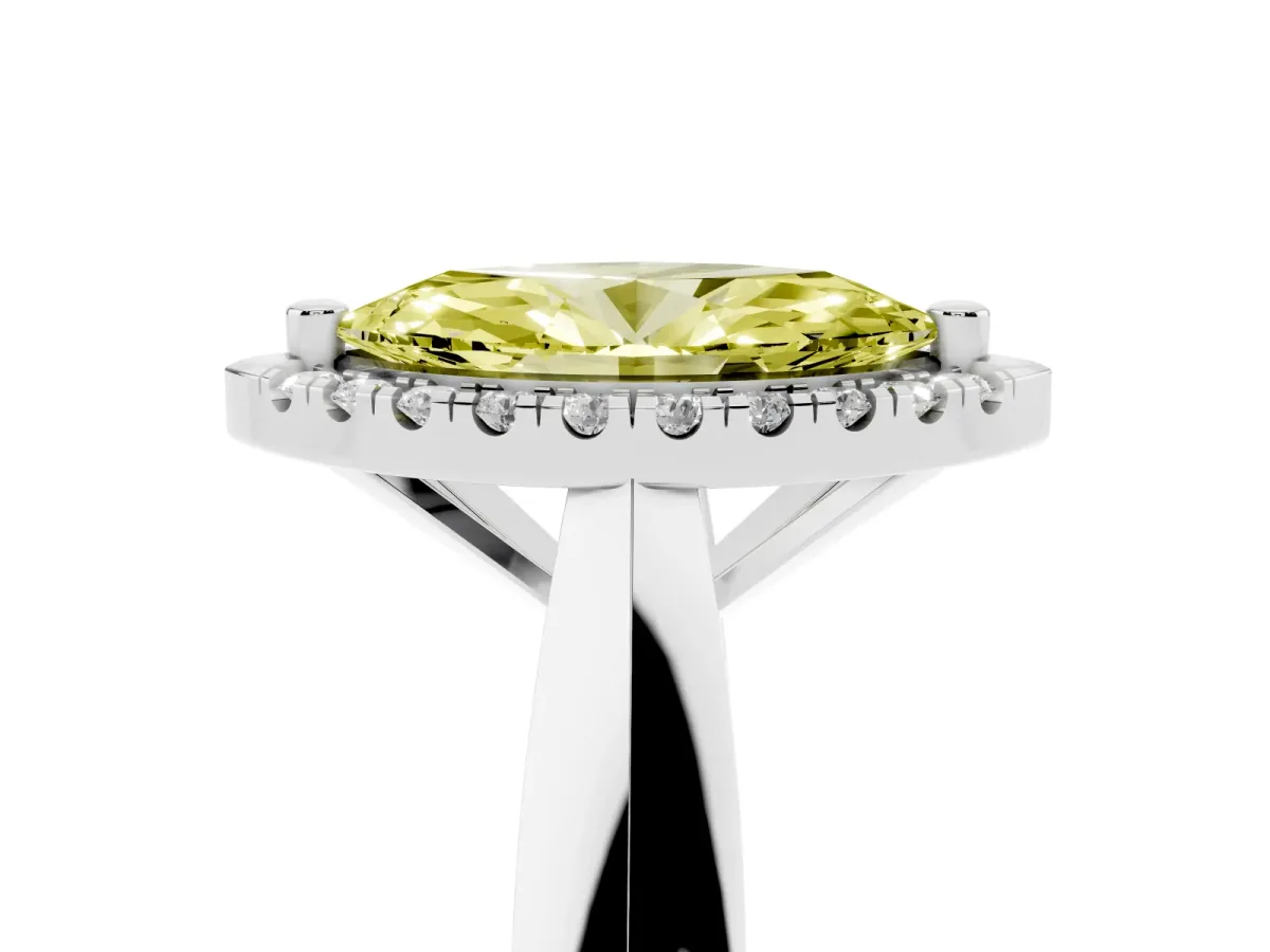 Fancy Yellow Marquise Cut Cut Halo Solitaire Engagement Ring with Square Band and Four-Prong Setting Platinum