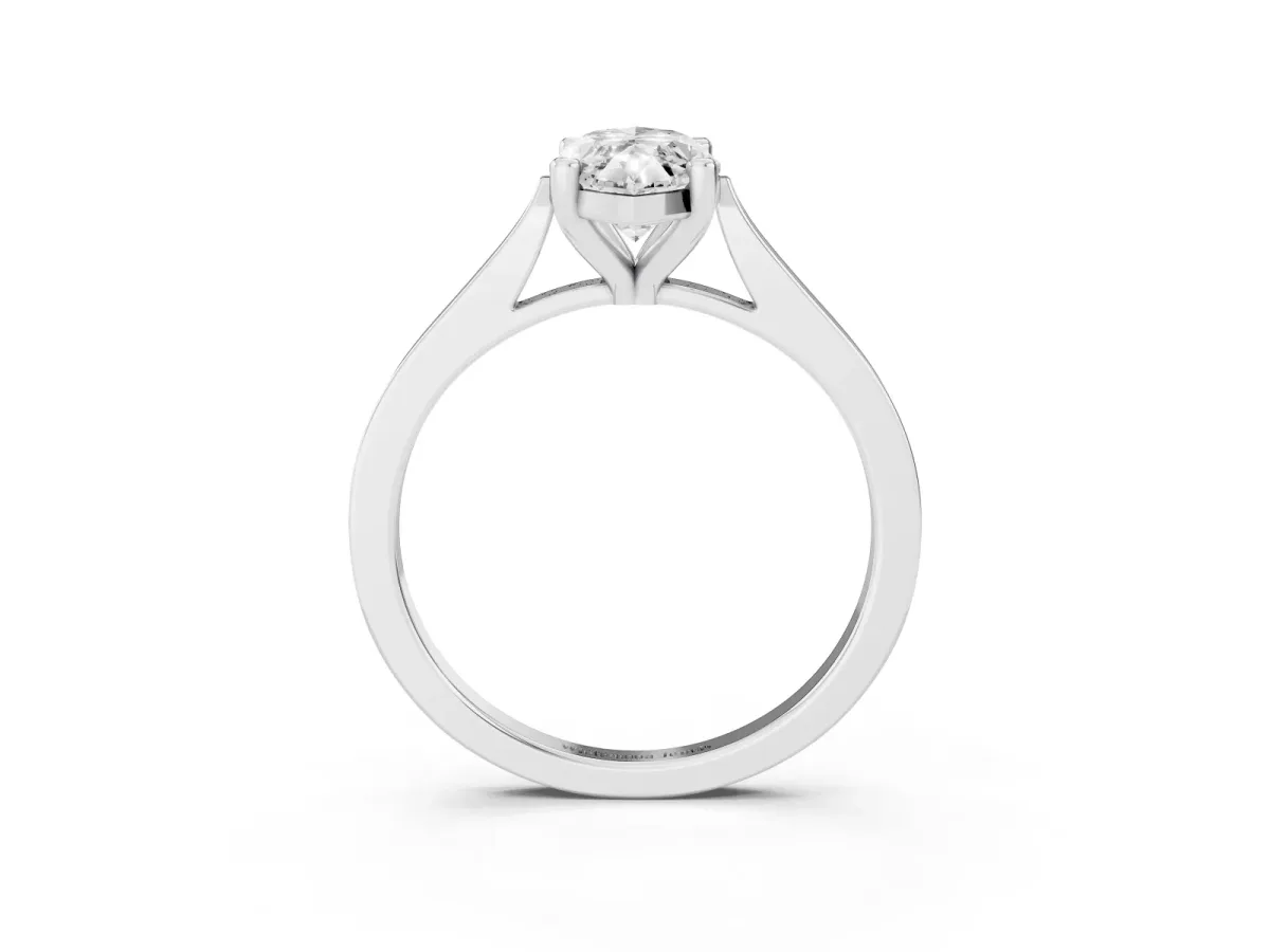 Marquise Cut Solitaire Diamond Ring with Four-Prong Setting and Tapered Band Platinum