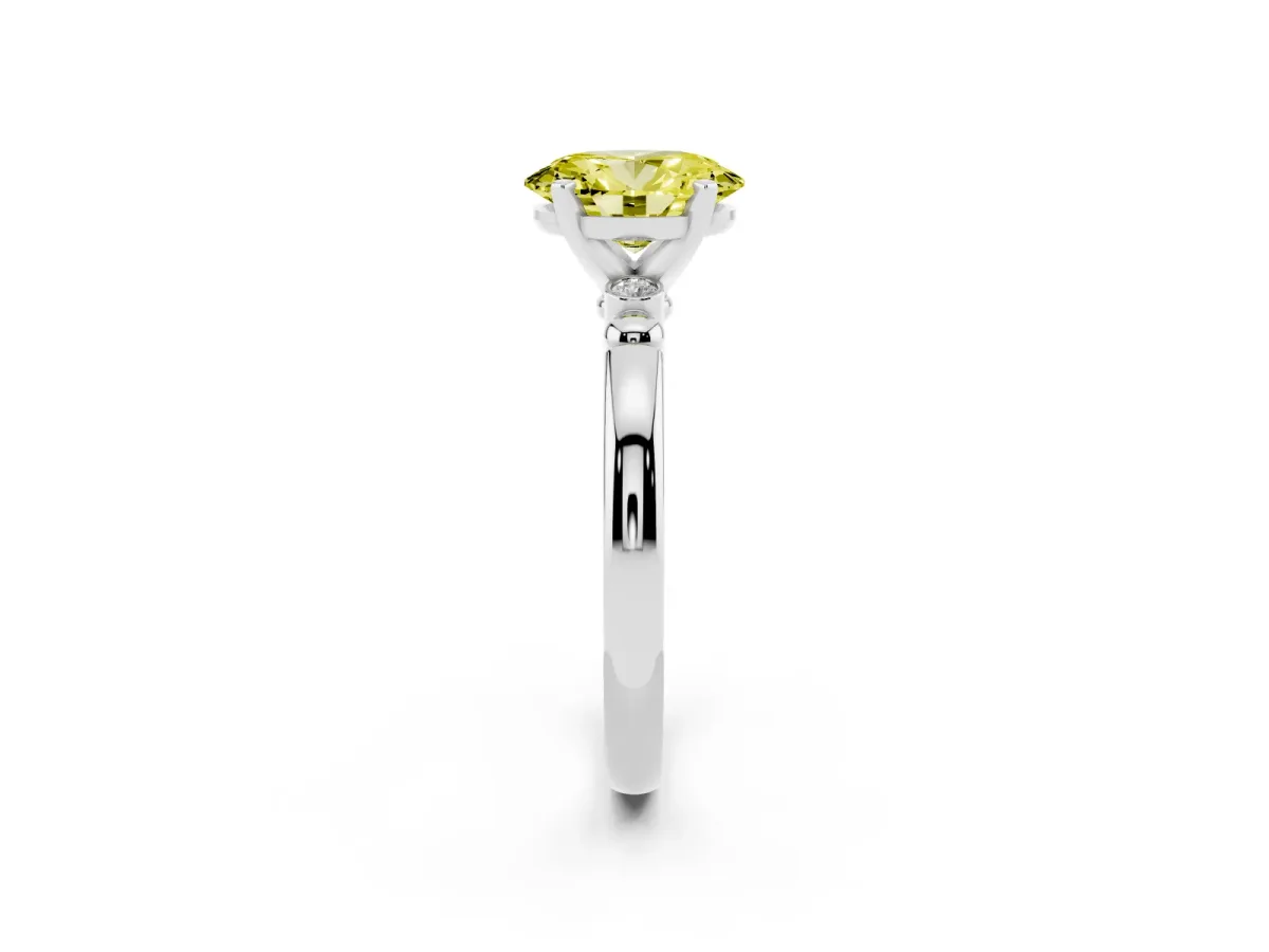 Fancy Yellow Oval Cut Solitaire Beaded Band with Four-Prong Setting Platinum