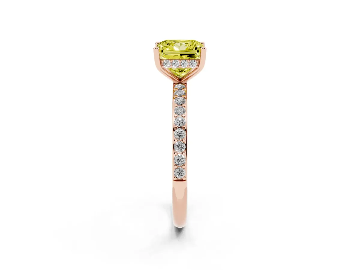 Fancy Yellow Princess Cut Cut Diamond Pavé Band Ring with Four-Prong Setting Rose gold