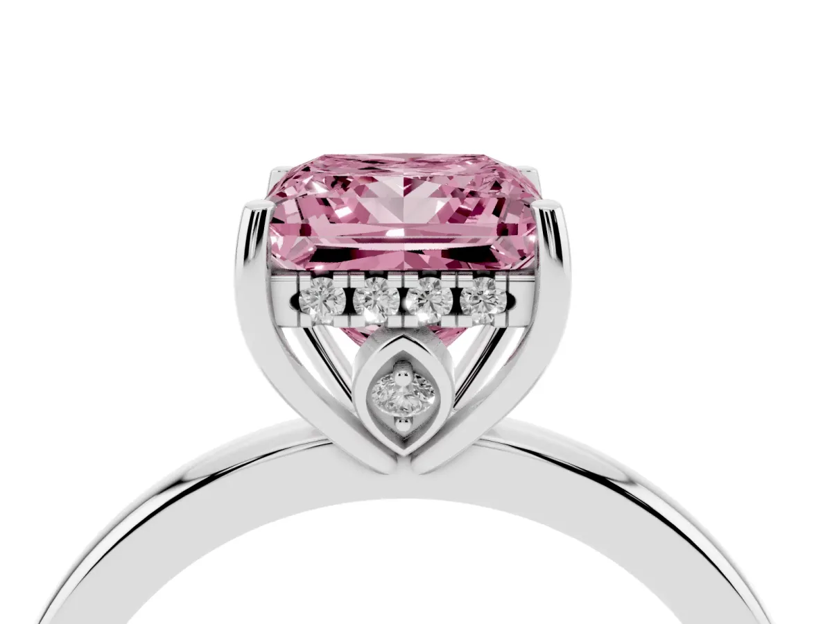 Fancy Pink Princess Cut Solitaire Diamond Ring with Prong Setting and Plain Band Silver