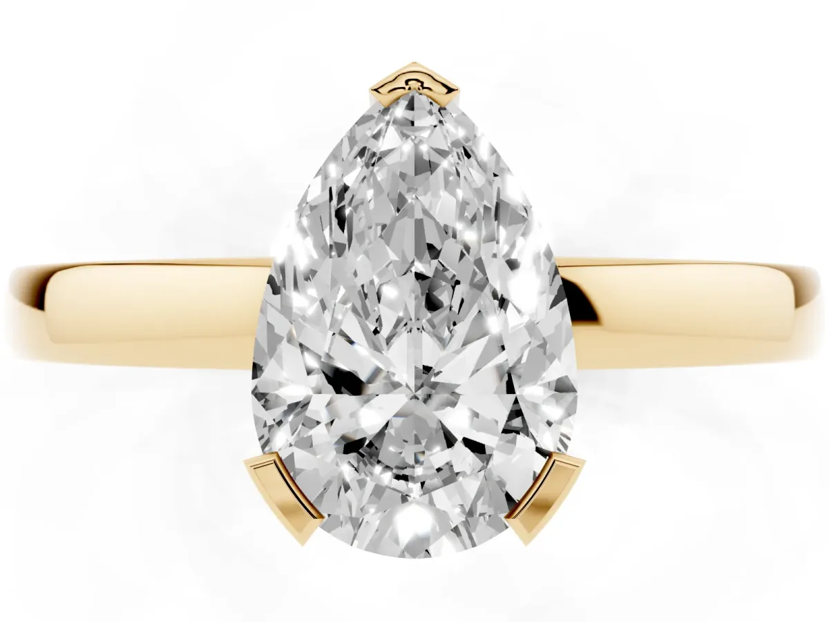 Pear Cut Cut Solitaire Ring with Four-Prong Setting and Classic Band Yellow gold