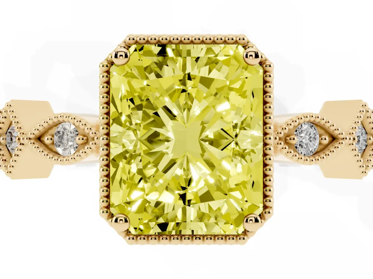 Fancy Yellow Radiant Cut Milgrain Marquise Diamond Twist Band Ring Yellow gold