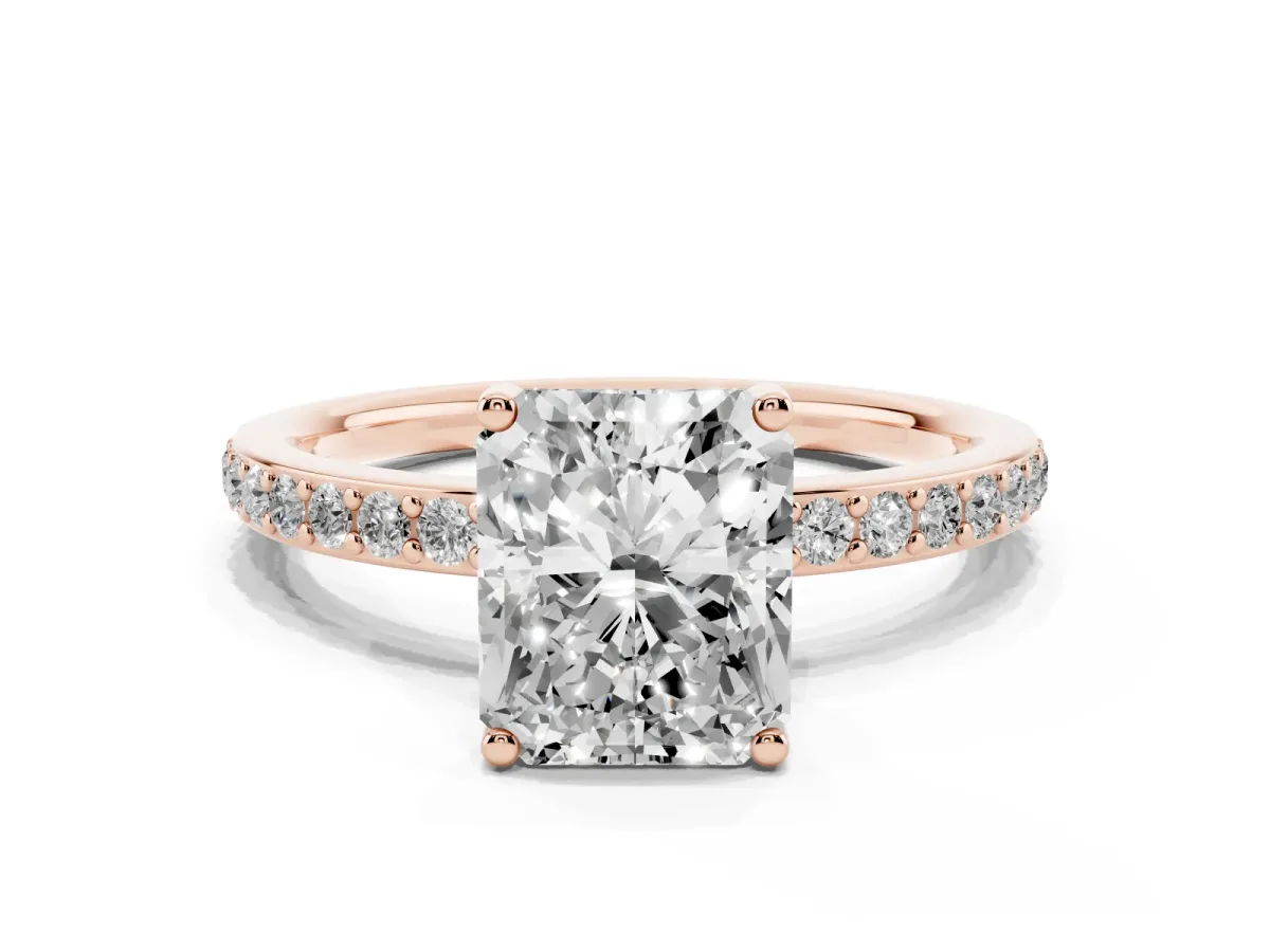 Radiant Cut Cut Diamond Pavé Band Ring with Four-Prong Setting Rose gold