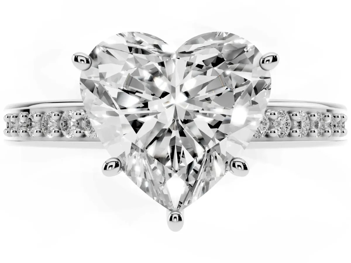 Heart Cut Solitaire Pavé Band Prong Setting Ring Platinum