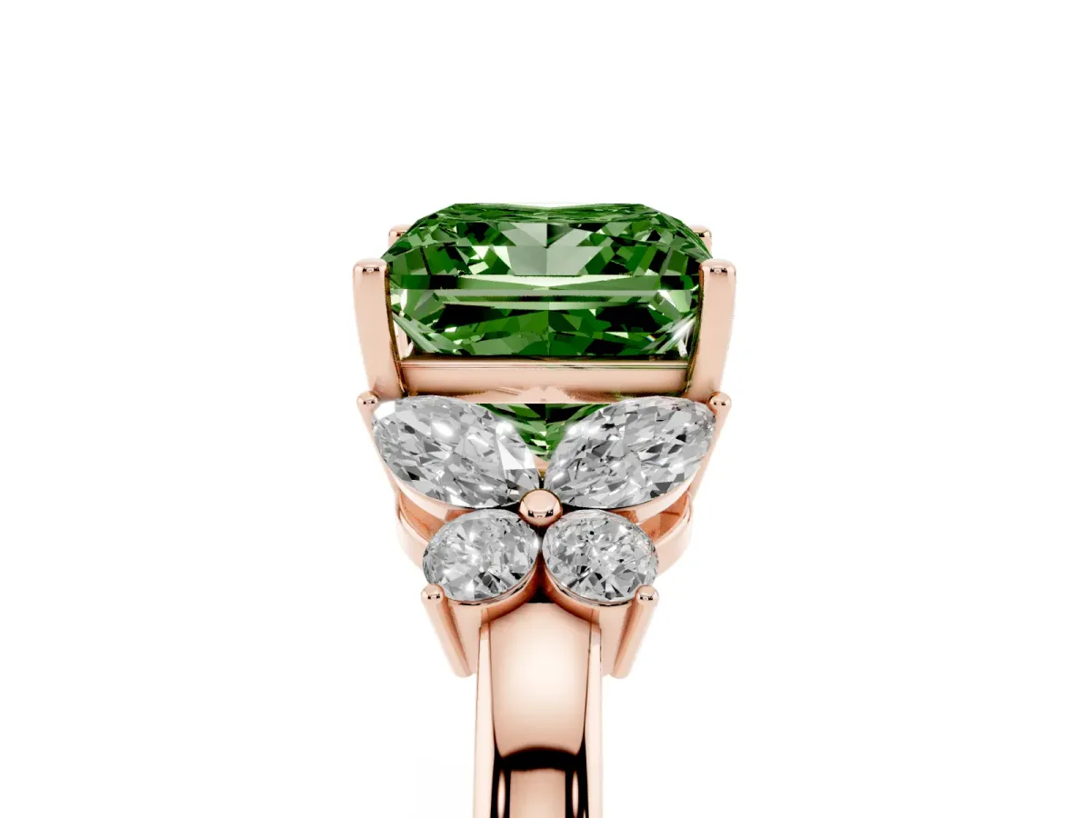 Fancy Green Princess Cut Cut Solitaire Floral Diamond Ring with Four-Prong Setting Rose gold