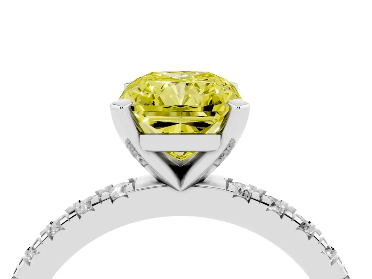 Fancy Yellow Radiant Cut Diamond Pavé Band Solitaire with Four-Prong Setting Silver