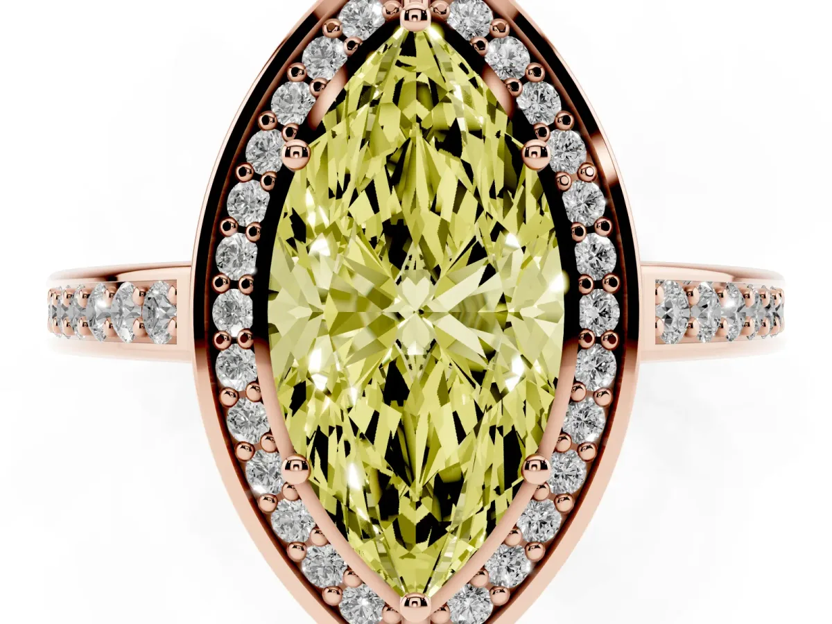 Fancy Yellow Marquise Cut Cut Halo Pave Split Shank Prong Setting Ring Rose gold