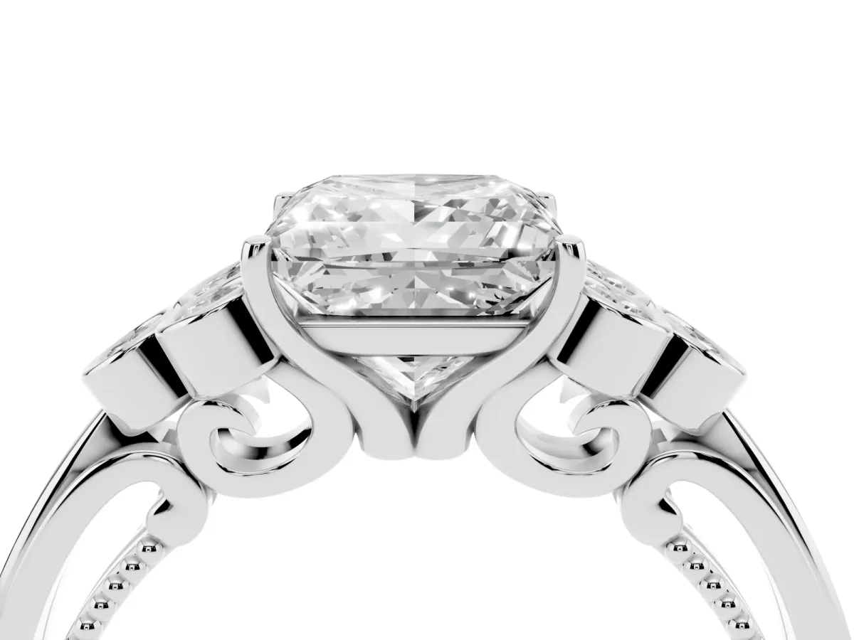 Princess Cut Cut Diamond Engagement Ring with Bezel Set Round Side Stones and Prong Setting Platinum