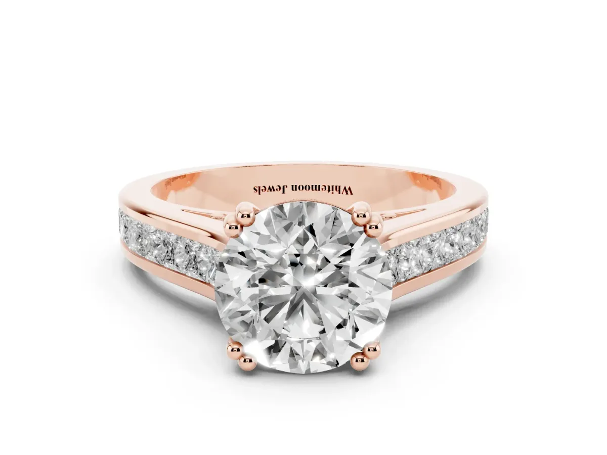 Round Cut Cut Channel Set Solitaire Engagement Ring with Prong Setting Rose gold