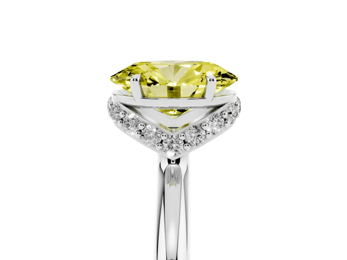 Fancy Yellow Oval Cut Brilliant Solitaire Engagement Ring with Six-Prong Setting and Classic Band Silver