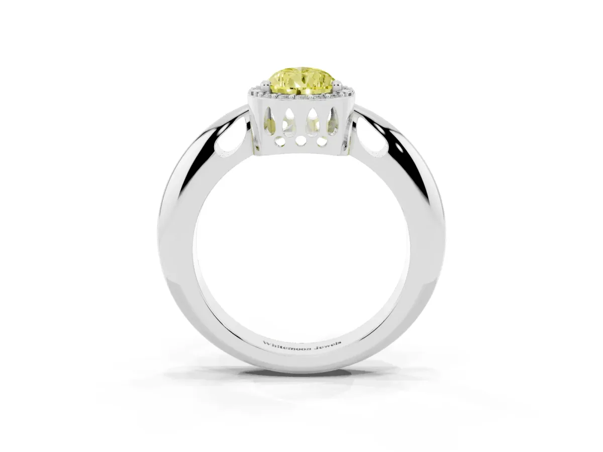 Fancy Yellow Pear Cut Cut Diamond Halo Engagement Ring with Split Shank and Four-Prong Setting Silver