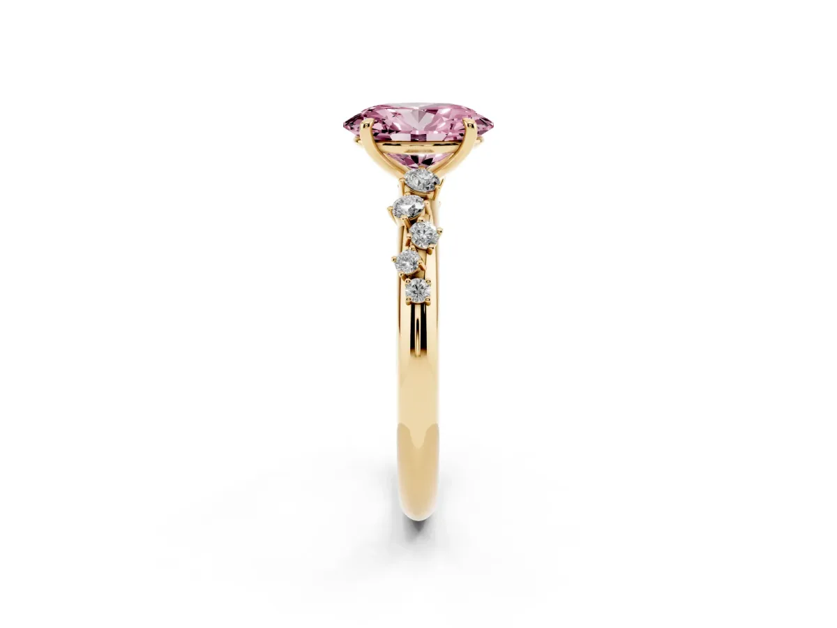 Fancy Pink Oval Cut Diamond Cluster Prong-Set Solitaire Ring Yellow gold