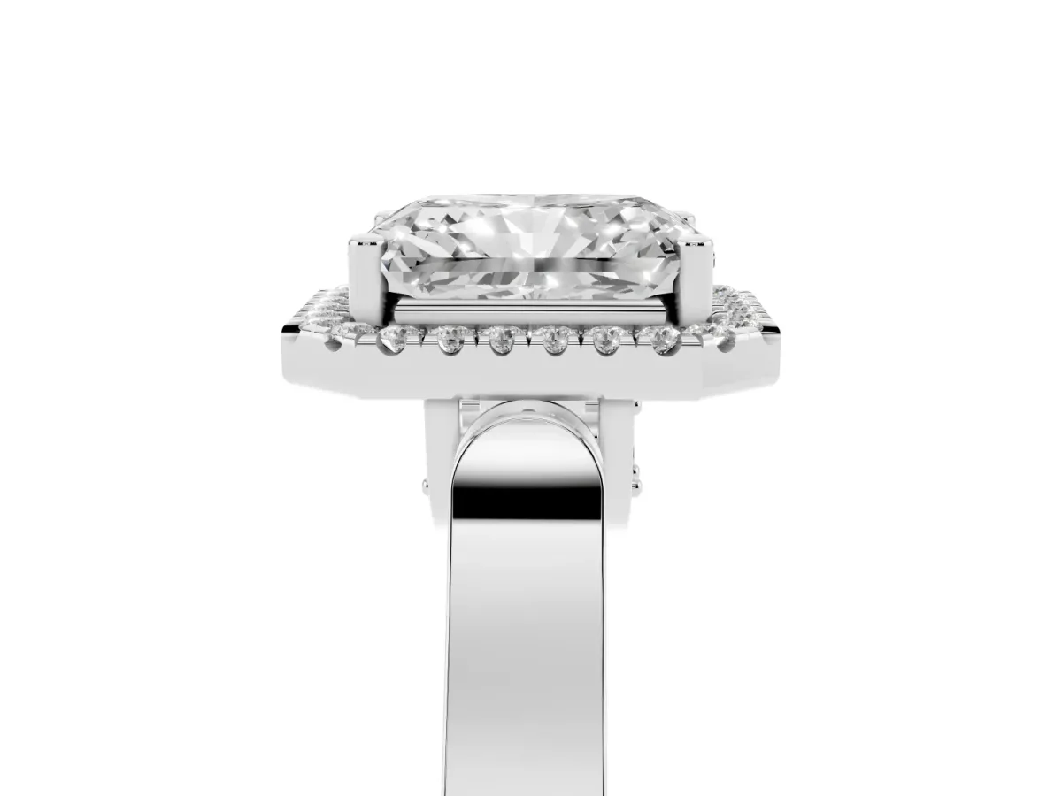 Radiant Cut Halo Pave Split Shank Prong Setting Ring Silver