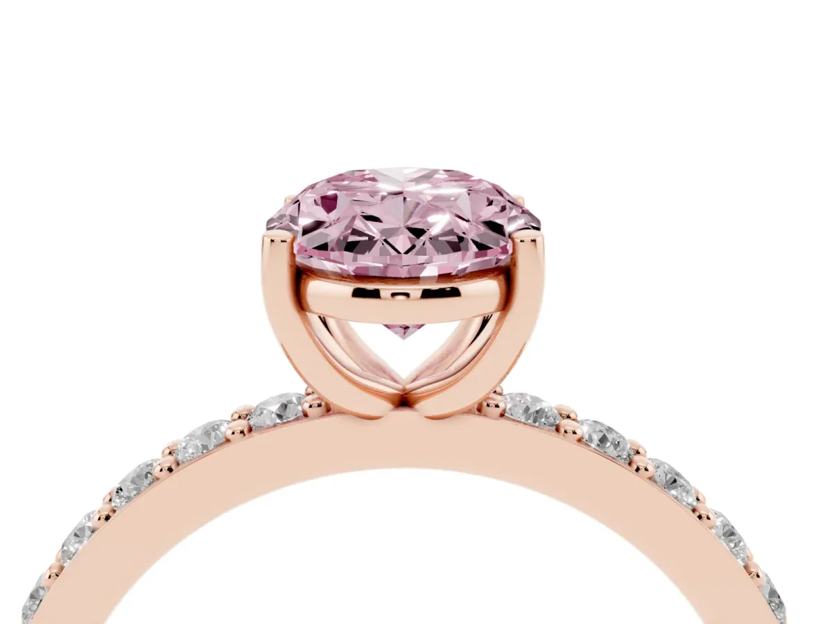 Fancy Pink Oval Cut Cut Diamond Solitaire with Pave Band and Four-Prong Setting Rose gold