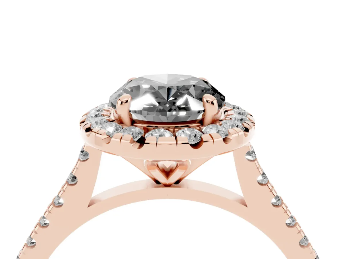 Fancy Black Oval Cut Diamond Cushion Halo Ring with Pavé Band Rose gold