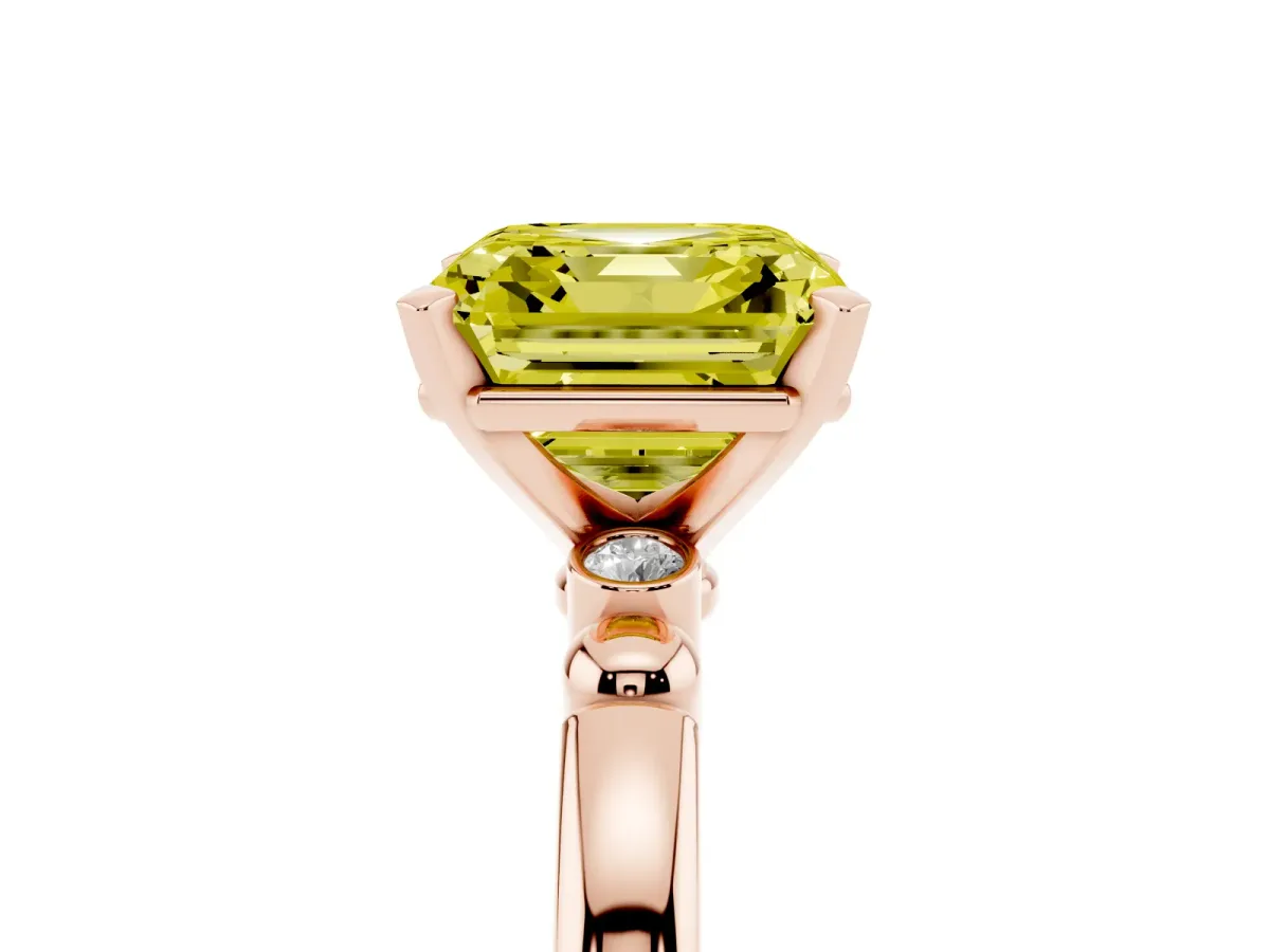 Fancy Yellow Asscher Cut Solitaire Beaded Band with Four-Prong Setting Rose gold