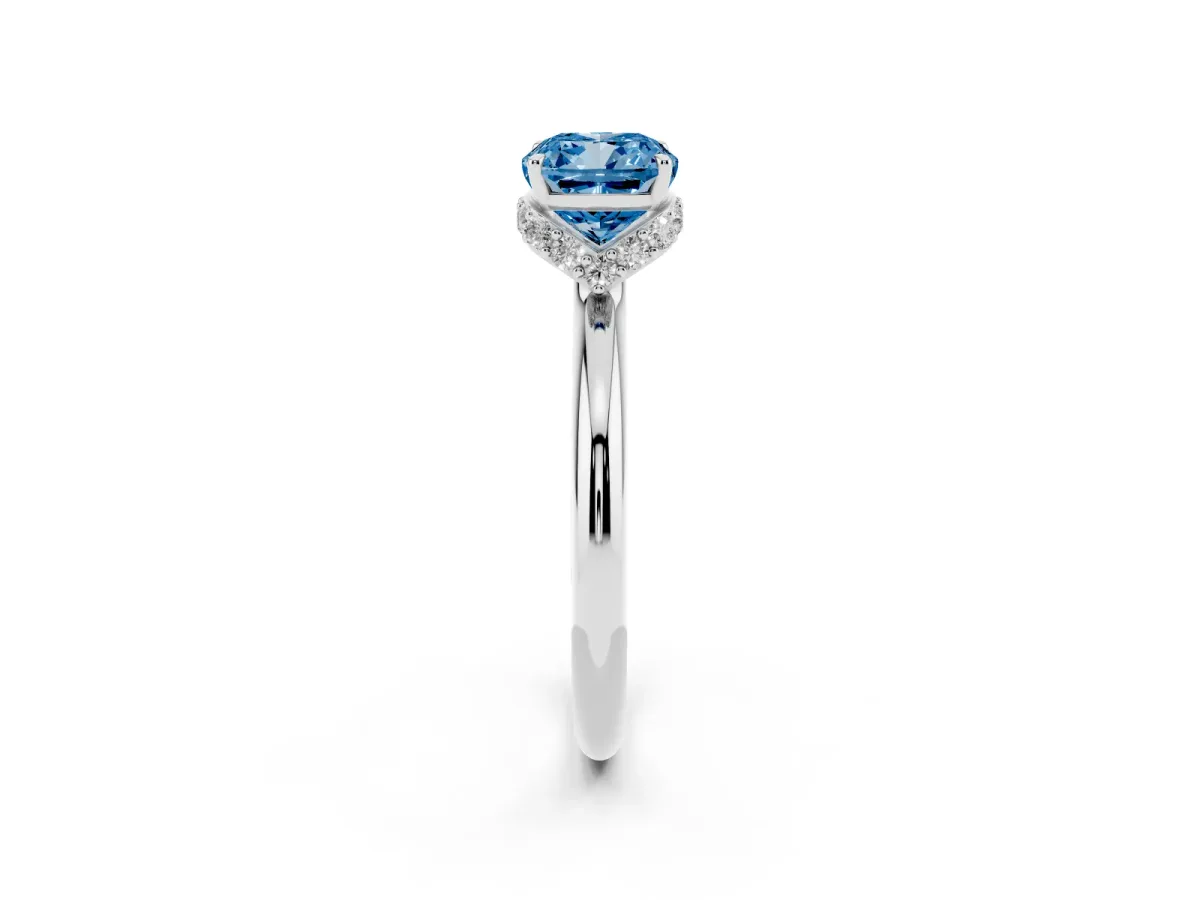 Fancy Blue Cushion Cut Brilliant Solitaire Engagement Ring with Six-Prong Setting and Classic Band White gold