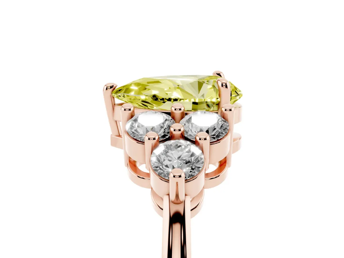 Fancy Yellow Pear Cut Brilliant Diamond Cluster Accent Solitaire Ring with Prong Setting Rose gold
