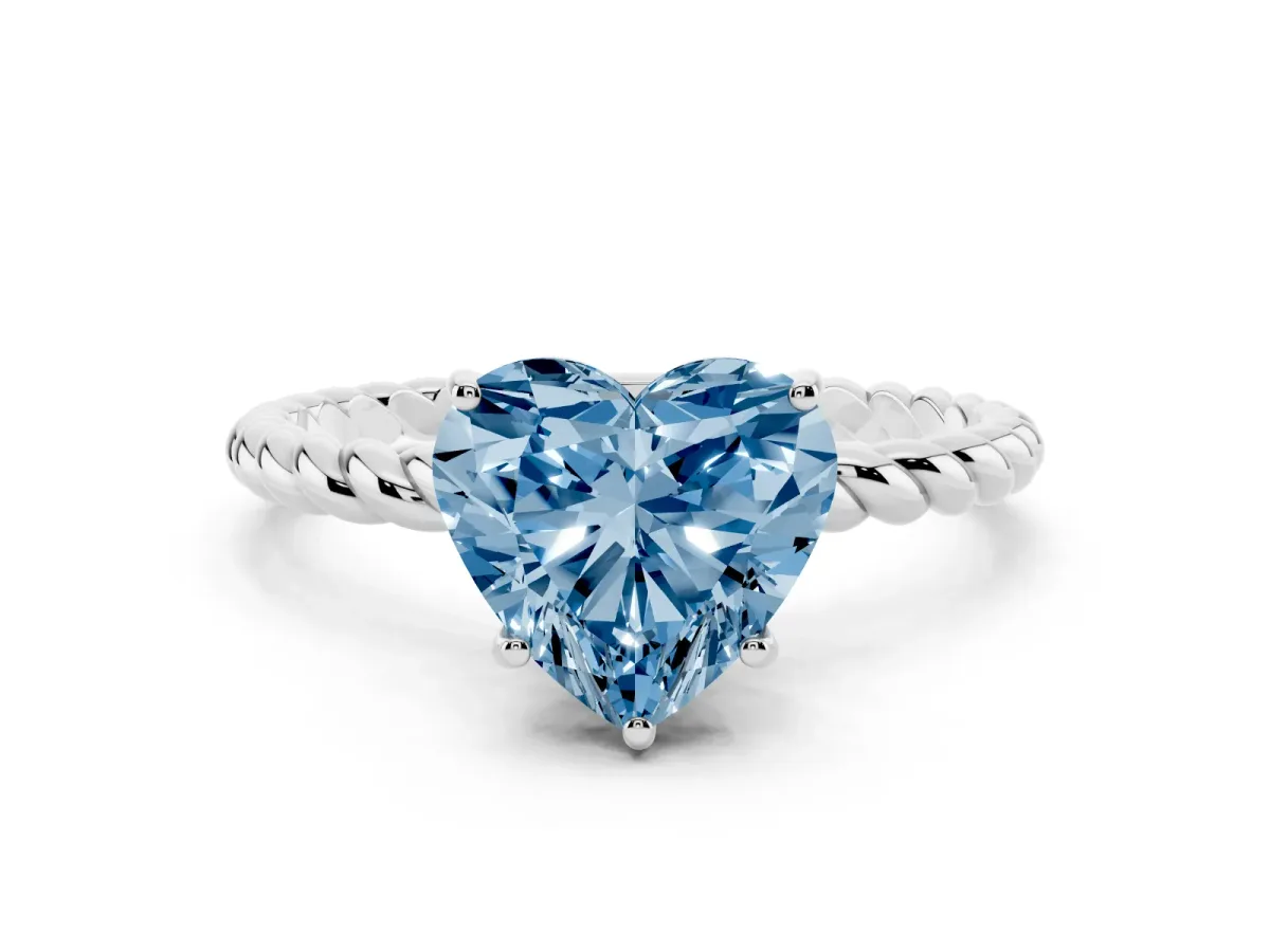 Fancy Blue Heart Cut Solitaire Twisted Band 4-Prong Ring Silver