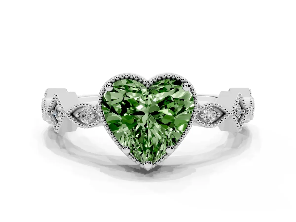 Fancy Green Heart Cut Milgrain Marquise Diamond Twist Band Ring Silver