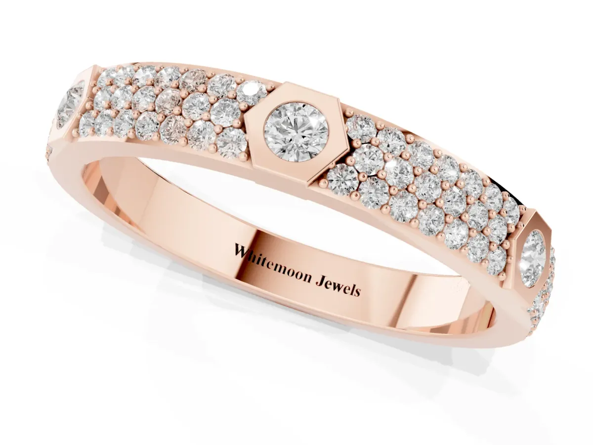 Round Diamond Pavé Promise Ring with Round Diamond Accents Rose gold