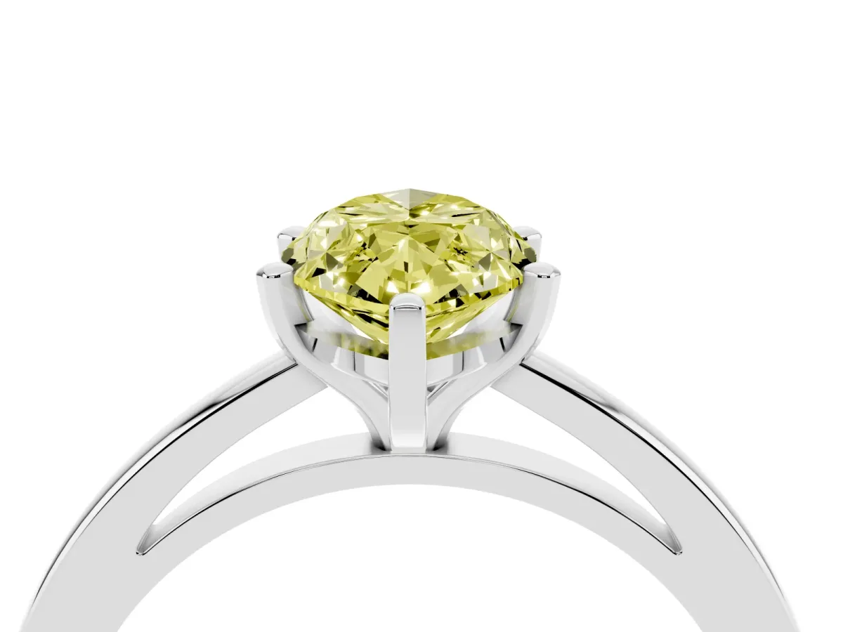 Fancy Yellow Marquise Cut Solitaire Diamond Engagement Ring with Four-Prong Setting on a Classic Band Platinum