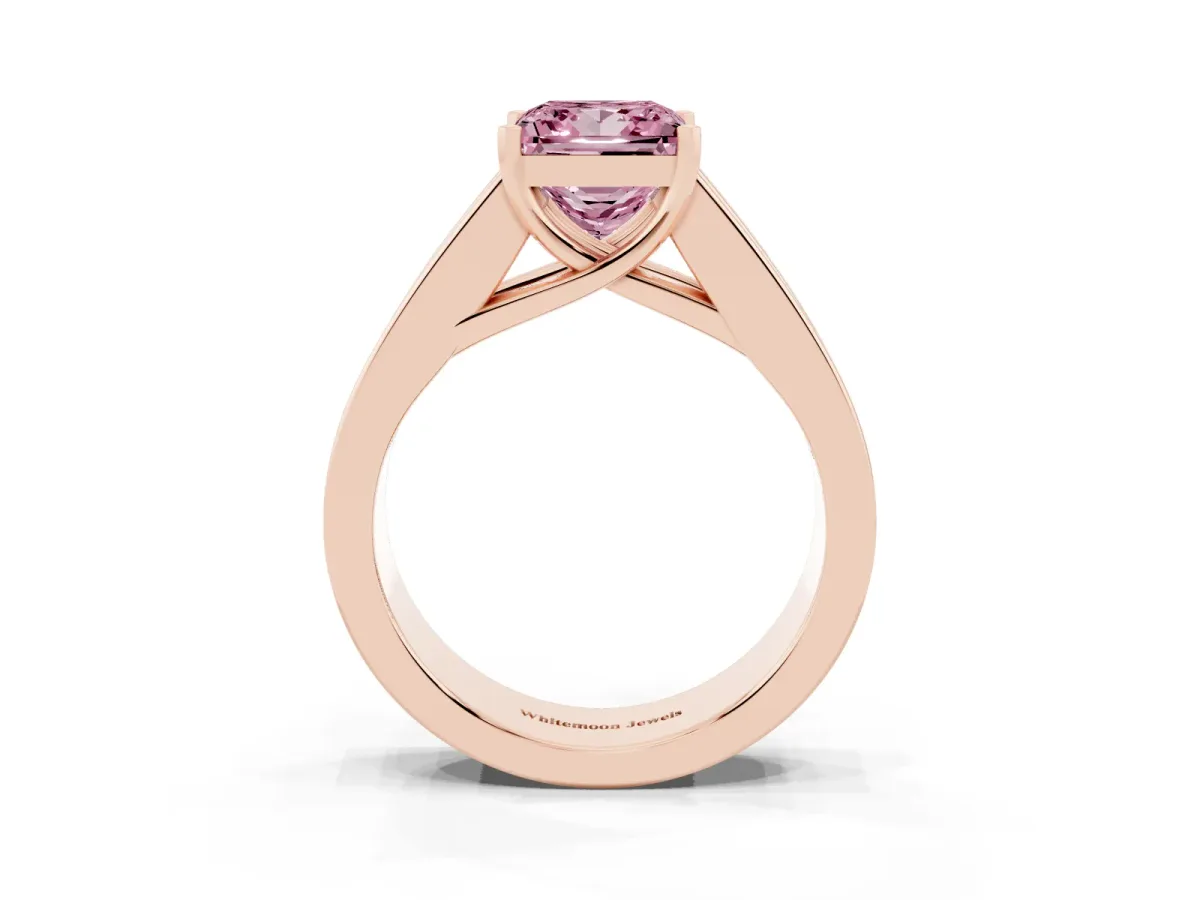 Fancy Pink Princess Cut Cut Channel Set Solitaire Ring with Four-Prong Setting Rose gold
