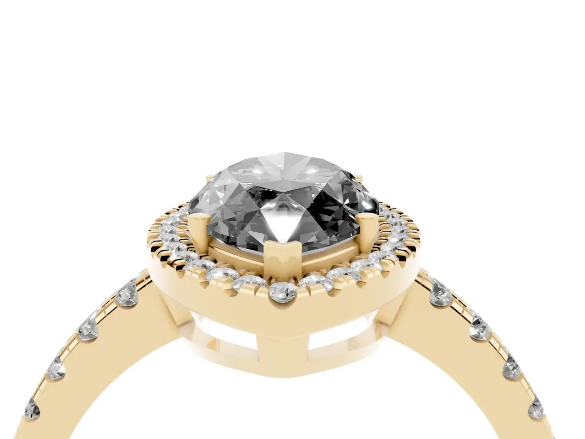 Fancy Black Marquise Cut Diamond Halo Ring with Pavé Band and Four-Prong Setting Yellow gold