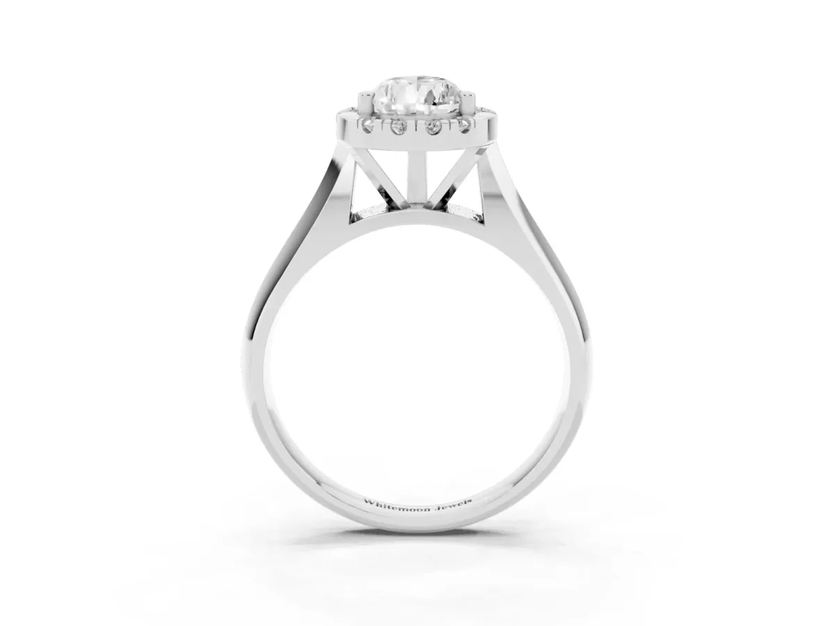 Pear Cut Cut Halo Solitaire Engagement Ring with Square Band and Four-Prong Setting Platinum