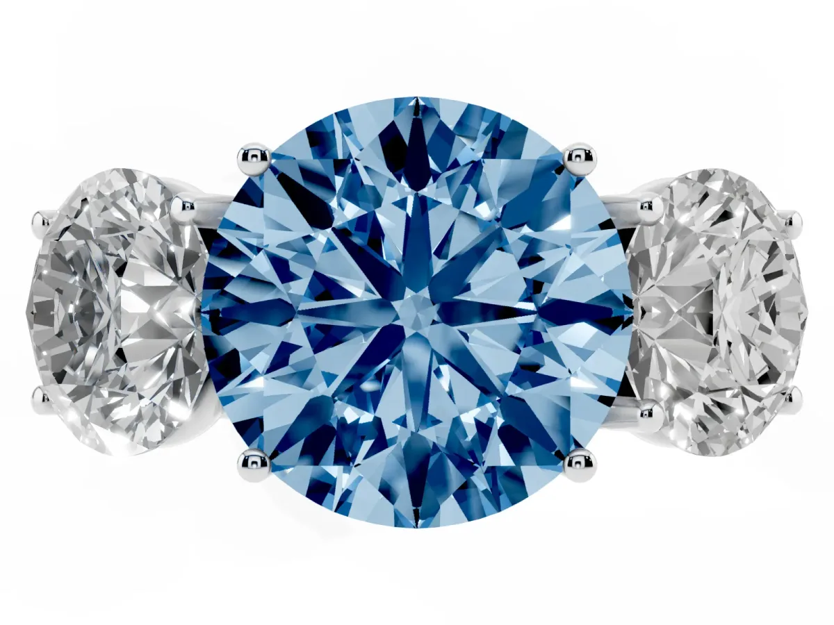 Fancy Blue Three-Stone Round Cut Diamond Braided Band Ring with Four-Prong Setting Platinum