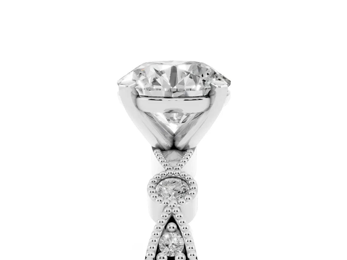 Round Cut Milgrain Bezel Diamond Engagement Ring with Solitaire Prong Setting Silver
