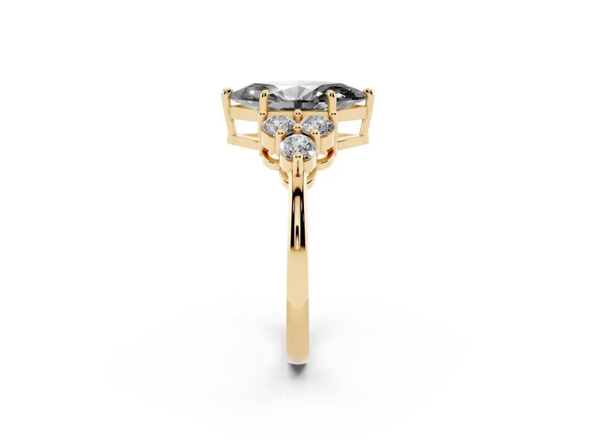 Fancy Black Marquise Cut Brilliant Diamond Cluster Accent Solitaire Ring with Prong Setting Yellow gold