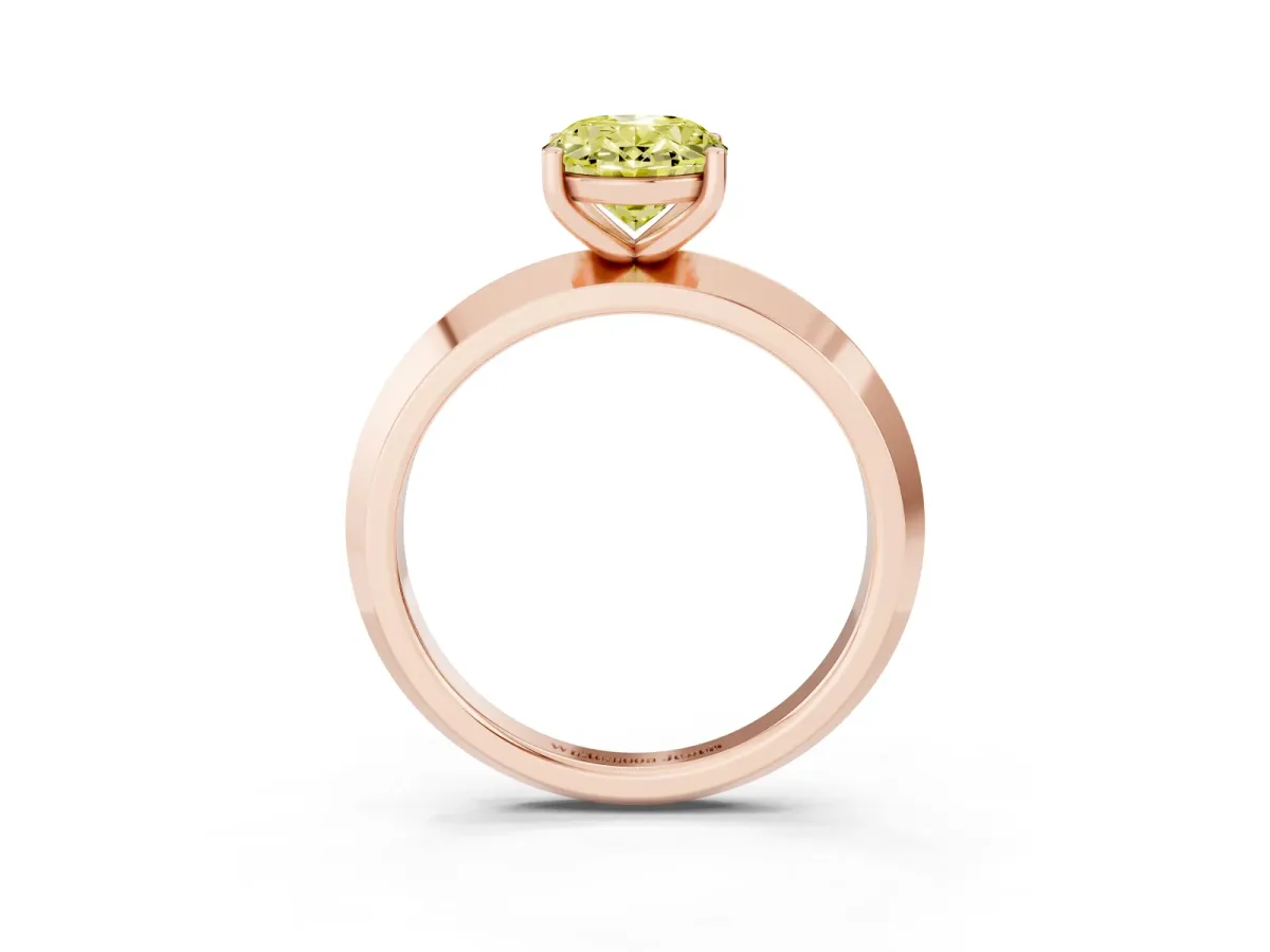 Fancy Yellow Oval Cut Cut Solitaire Engagement Ring with Flat Band and Four-Prong Setting Rose gold