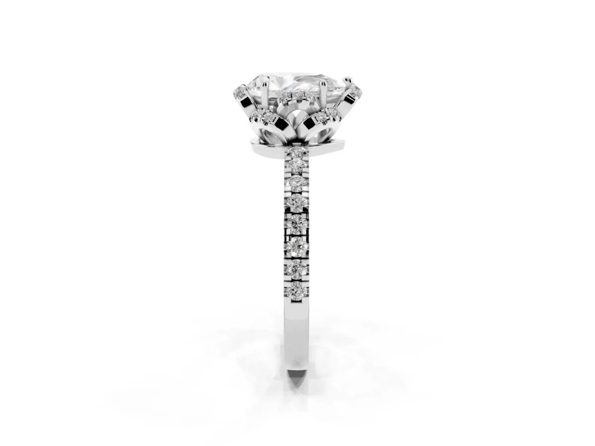 Pear Cut Diamond Halo Pave Band with Four-Prong Setting Silver