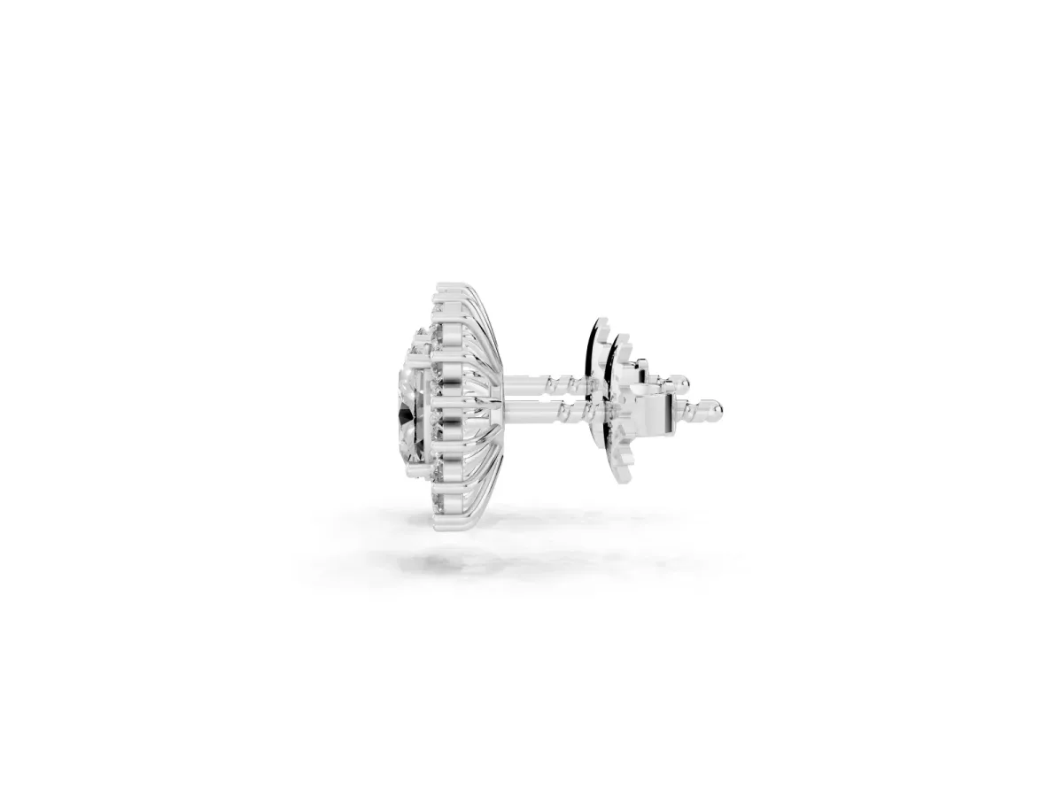 Oval Diamond Floral Halo Stud Earrings White gold