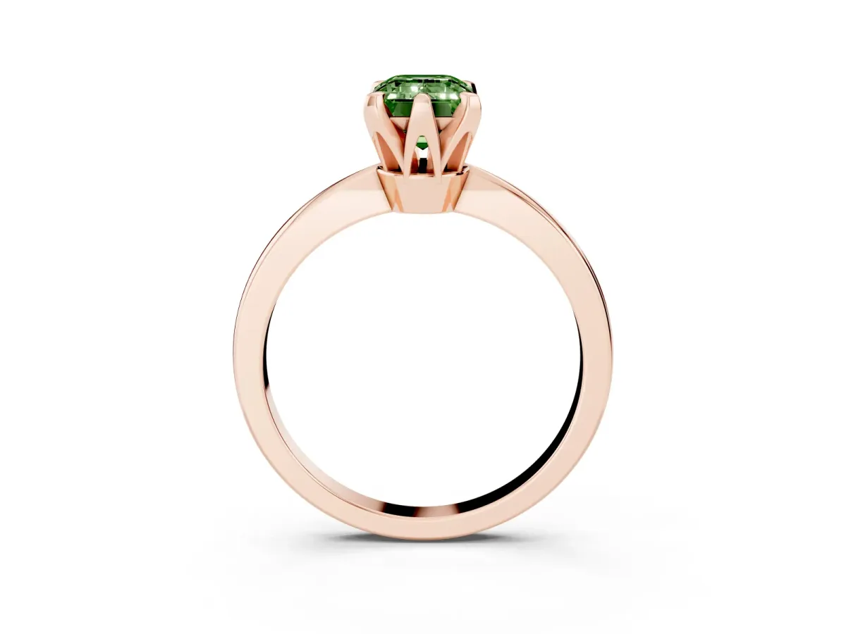 Fancy Green Emerald Cut Solitaire Engagement Ring with Six-Prong Setting and Tapered Band Rose gold