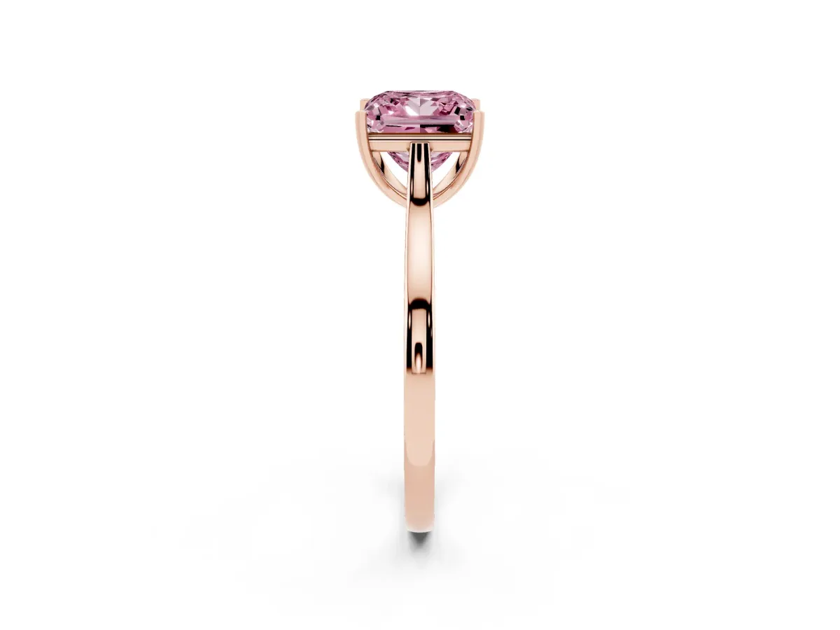 Fancy Pink Princess Cut Solitaire Heart Prong Engagement Ring with Tapered Band Rose gold