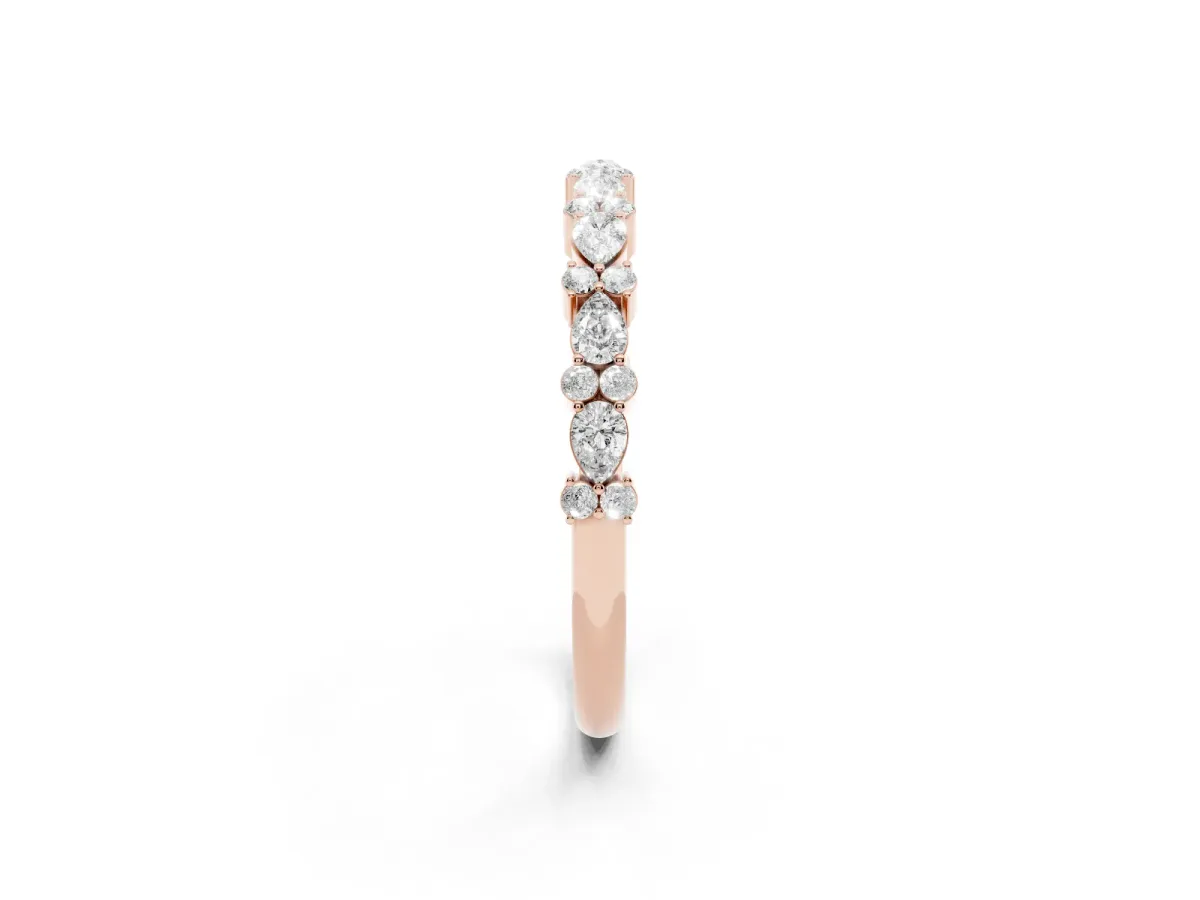 Pear and Round Diamond Wedding Band Rose gold