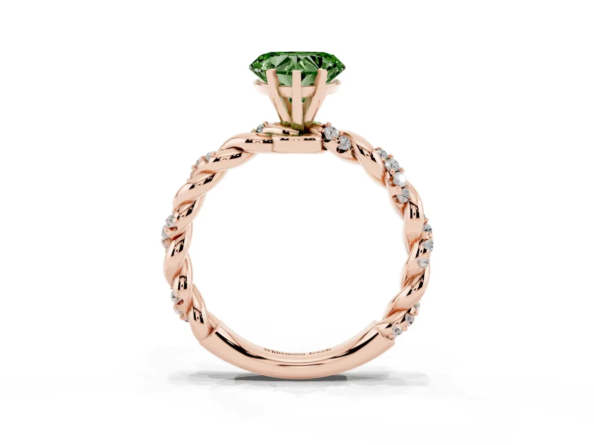 Fancy Green Heart Cut Diamond Solitaire Ring with Twisted Band and Pavé Accents Rose gold