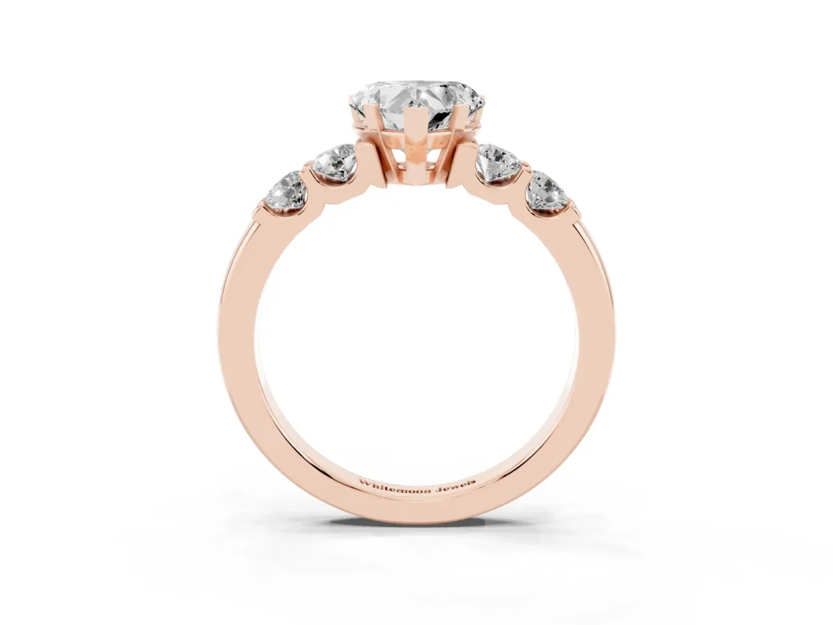 Heart Cut Brilliant Cut Diamond Five-Stone Prong Set Engagement Ring with Channel Band Rose gold
