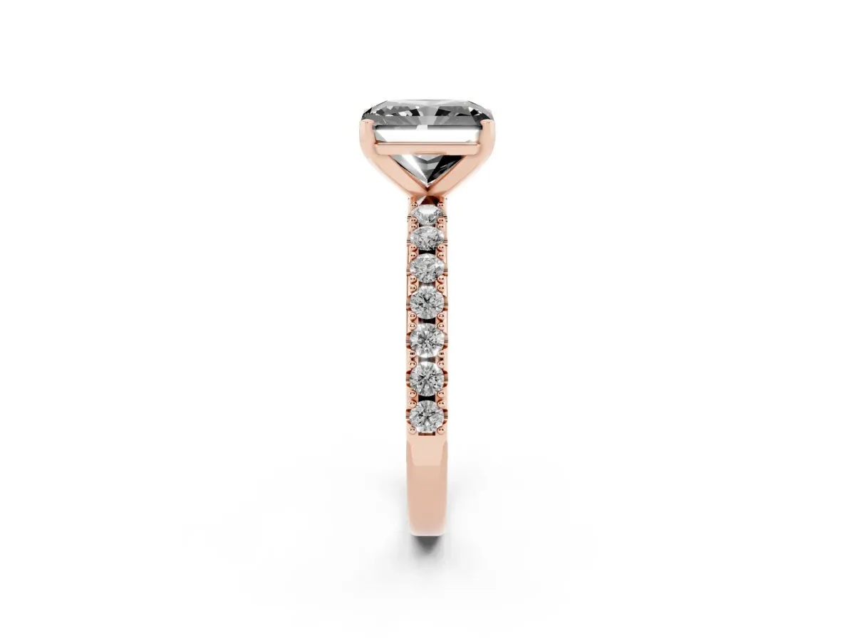 Fancy Black Radiant Cut Diamond Solitaire Pavé Band with Four-Prong Setting Rose gold