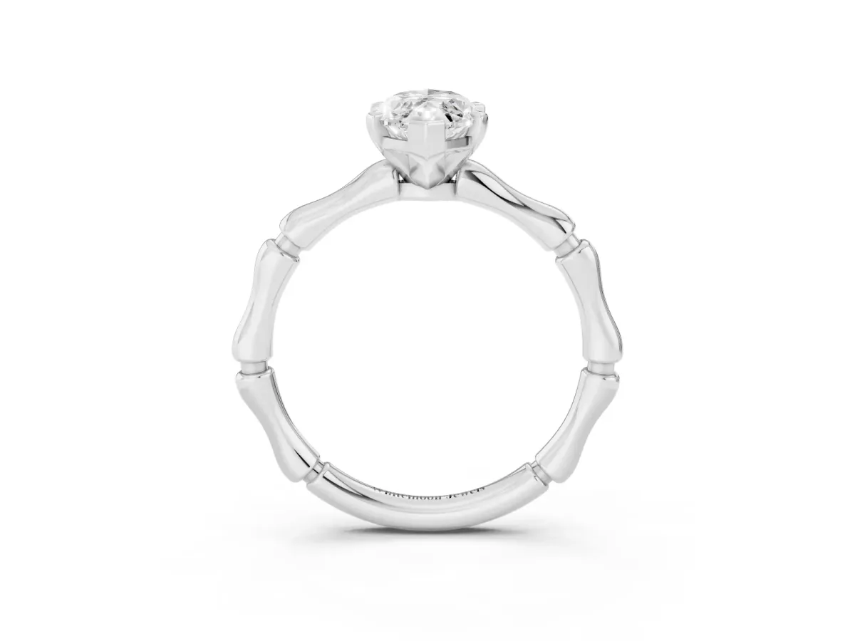 Marquise Cut Solitaire Diamond Ring with Bamboo Band and Four-Prong Setting Silver