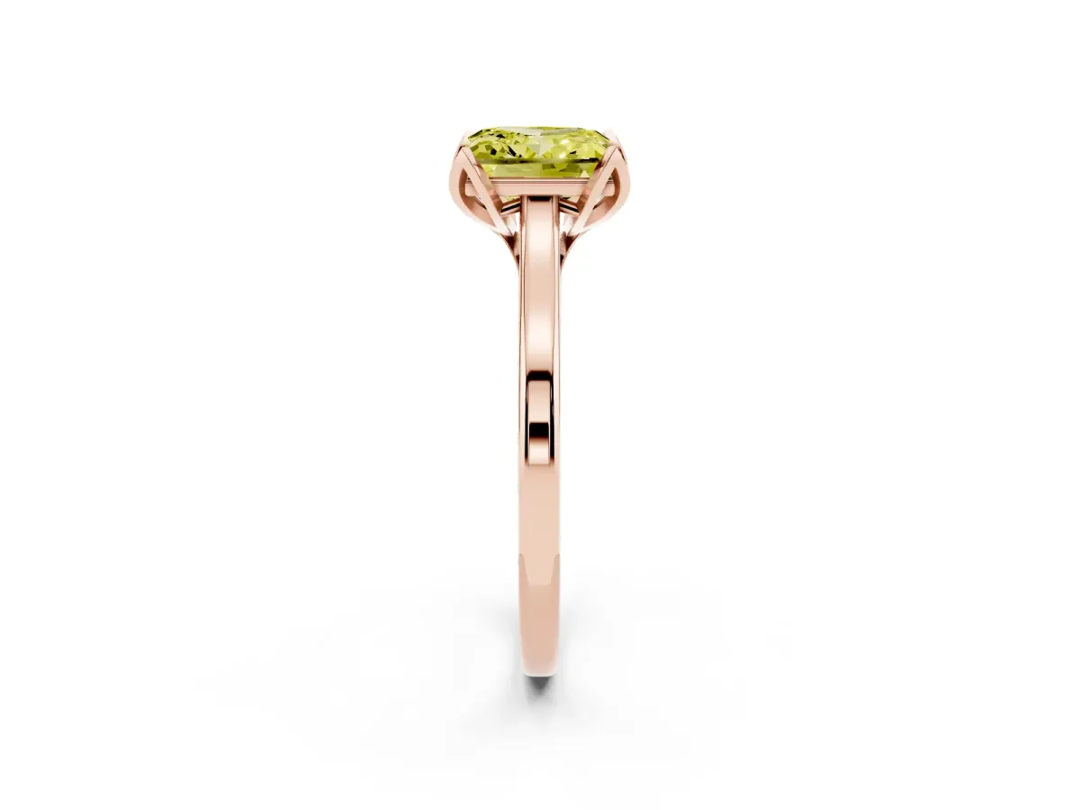 Fancy Yellow Princess Cut Diamond Solitaire Ring with Flower Prong Setting and Classic Band Rose gold
