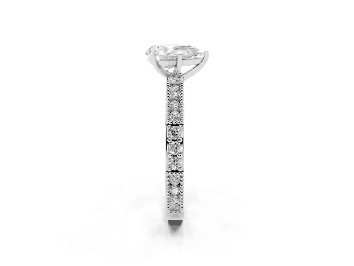 Pear Cut Solitaire with Pavé Band and Four-Prong Setting White gold