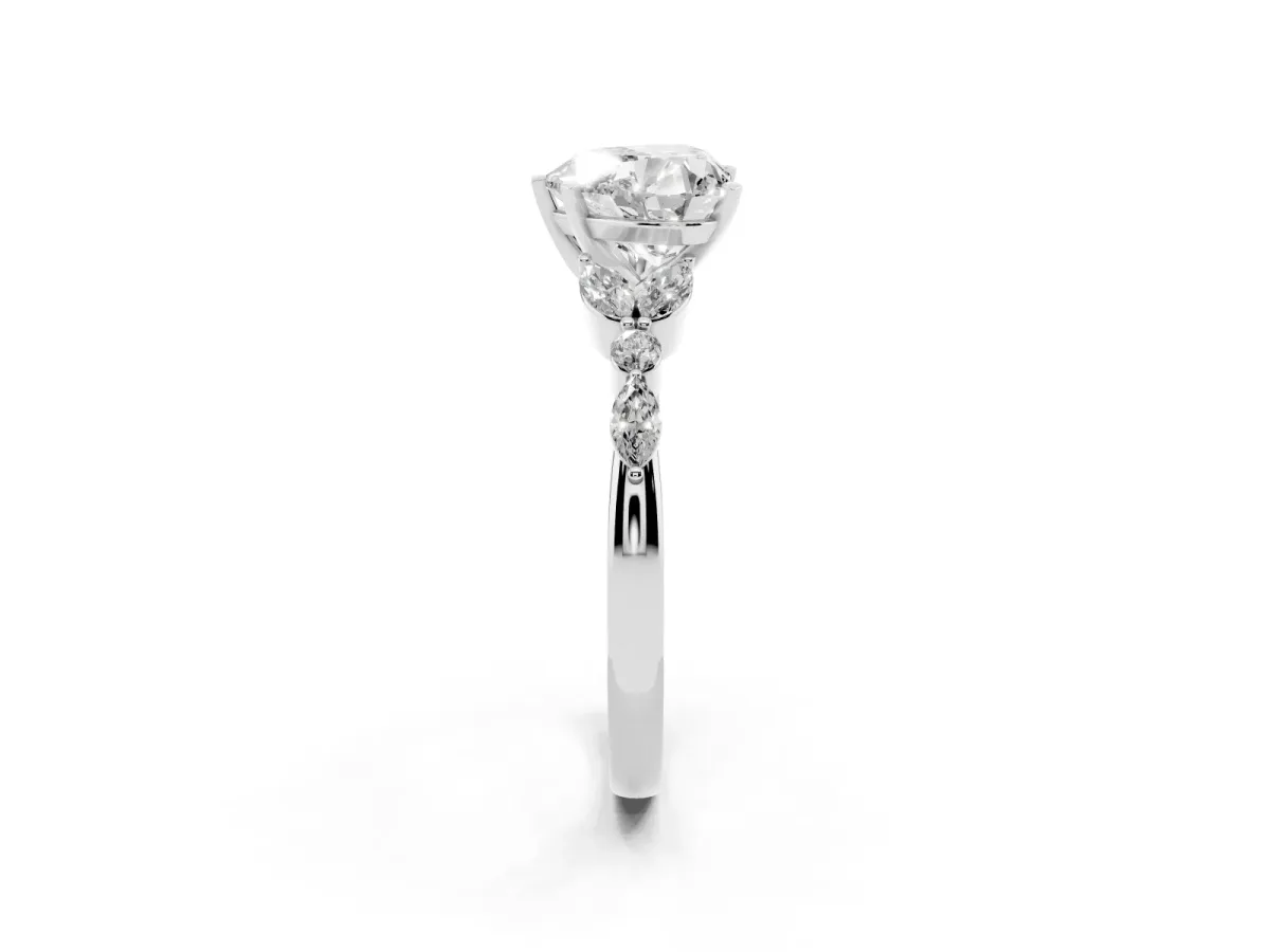 Heart Cut Diamond Solitaire Ring with Side Stones and Four-Prong Setting Platinum
