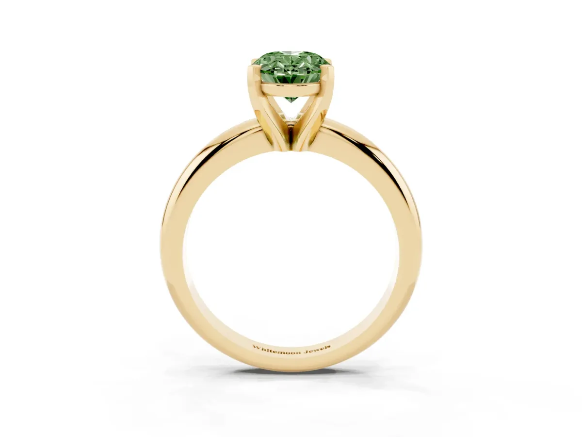 Fancy Green Oval Cut Diamond Solitaire Engagement Ring with Round Band and Four-Prong Setting Yellow gold