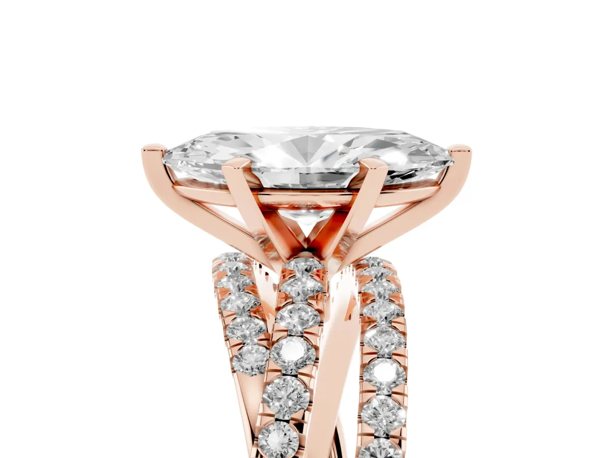 Marquise Cut Solitaire Twist Band with Pavé Setting and Four-Prong Setting Rose gold