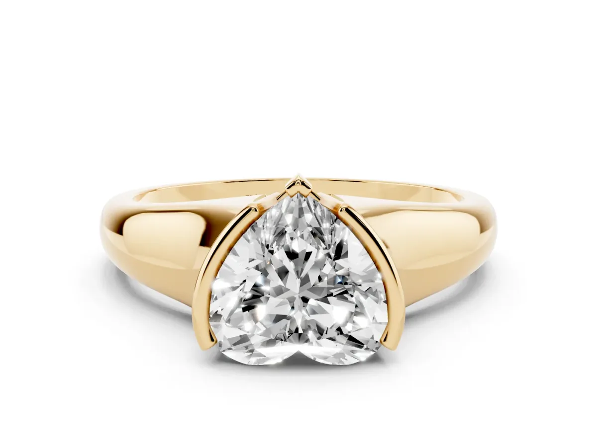 Heart Cut Solitaire Tension Set Diamond Ring with Split Shank Band Yellow gold