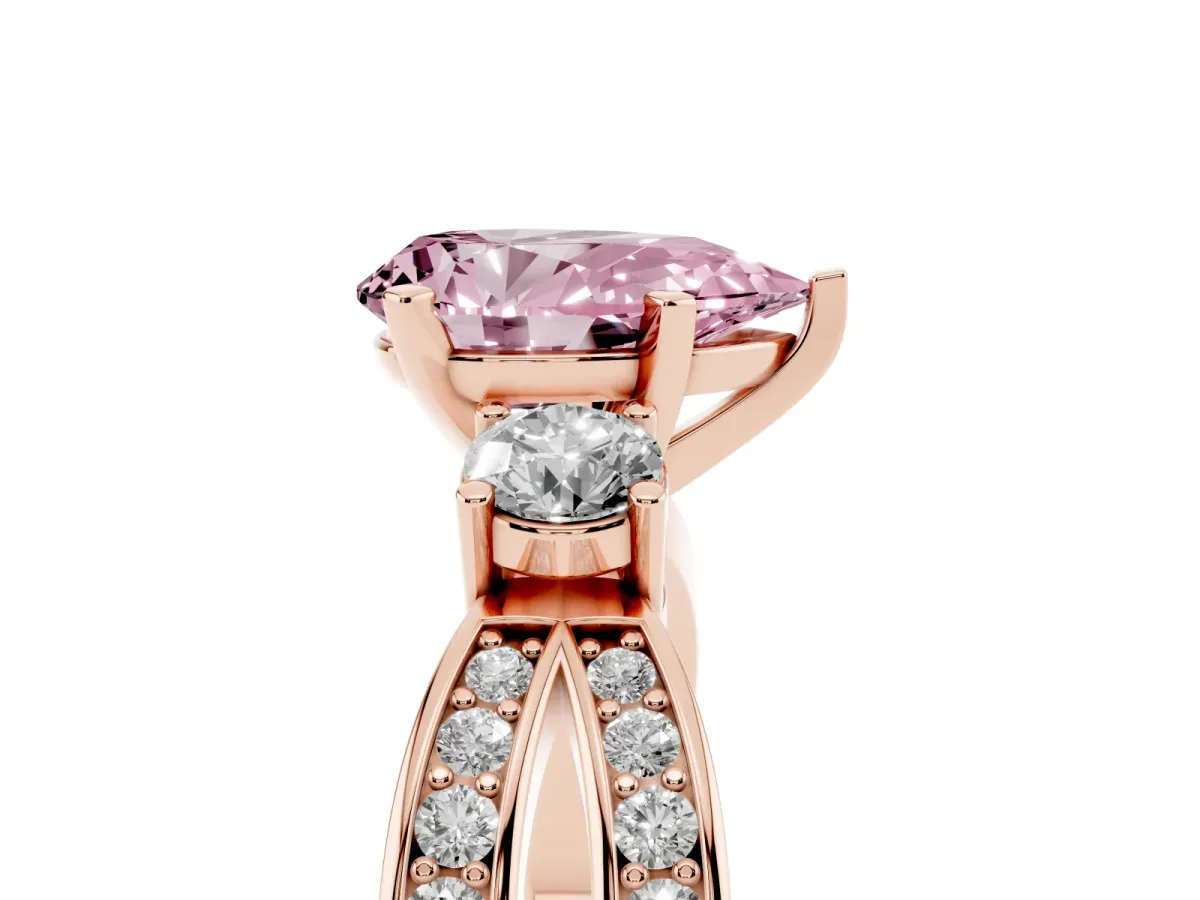 Fancy Pink Three-Stone Pear Cut Cut Diamond Twist Band with Prong Setting Rose gold